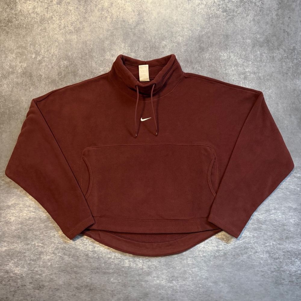 Nike One Therma-FIT Women XS Burgundy Fleece Mock Neck Pullover HV3702-652